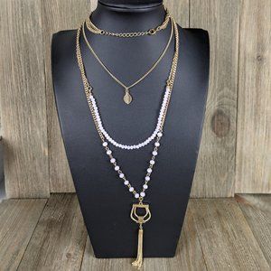 🌟 3/$15 🌟 Long Gold Tone Multi Strand Beaded Fashion Necklace w/ Tassel